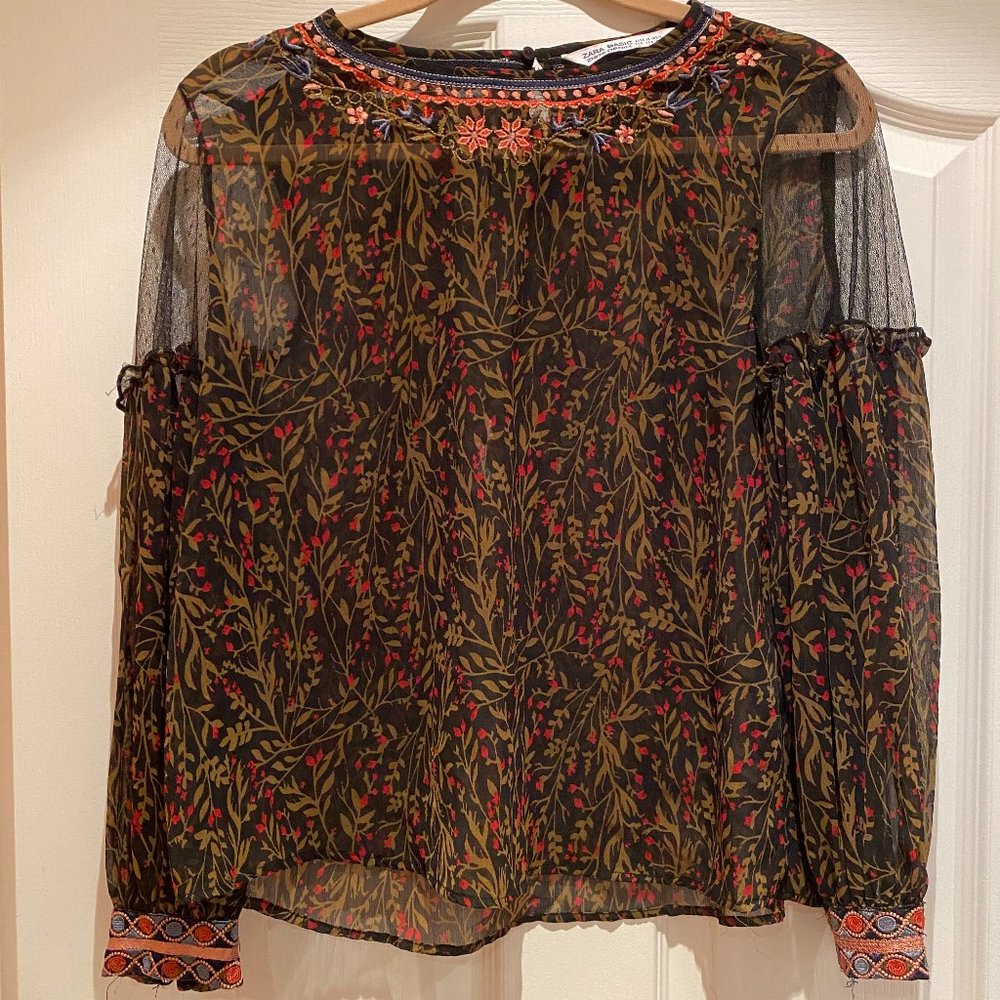 Zara Women's Sheer Floral Tunic